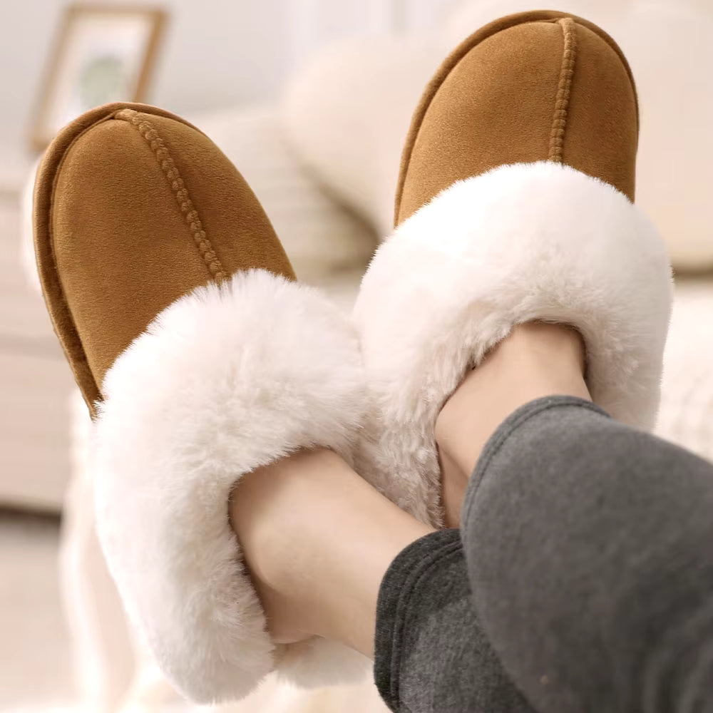 Winter Plush House Slippers for Women Indoor Fuzzy Slides Fluffy Faux Fur Slippers Soft-Sole Warm Furry Bedroom Slides